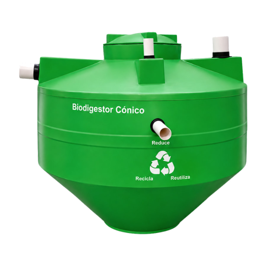 Biodigestor Biosplash autolimpiable de 1,300 litros, cónico