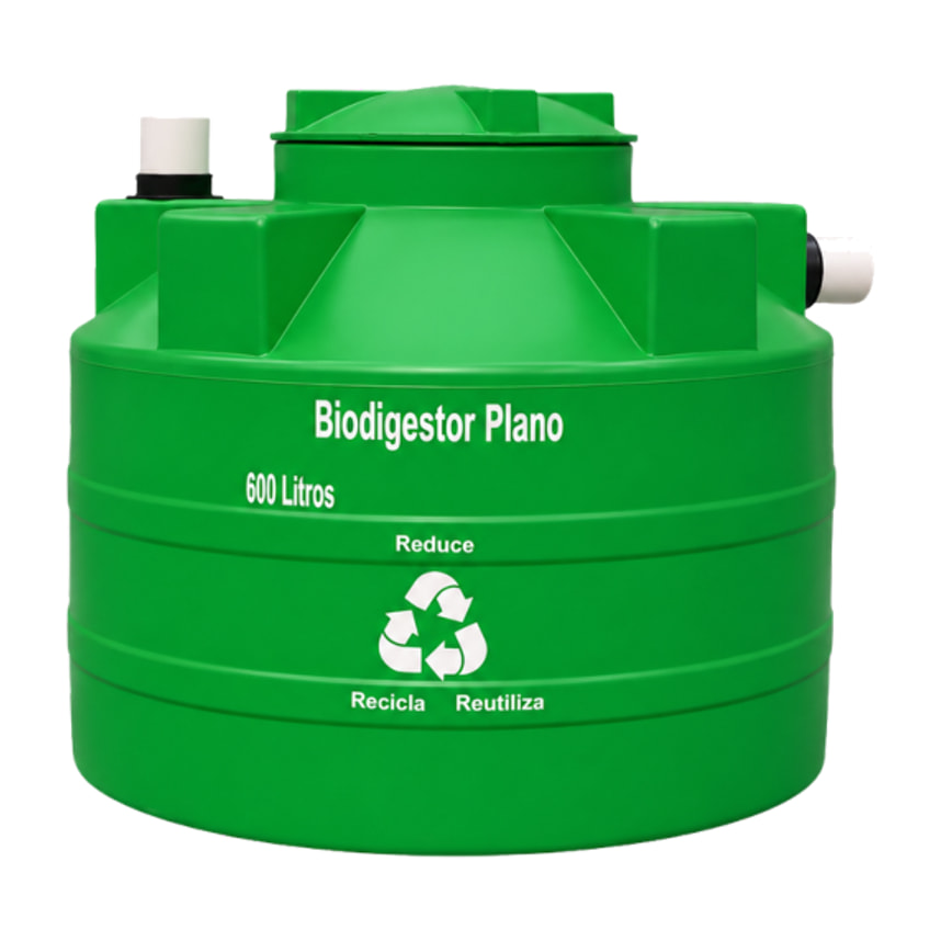 Biodigestor Biosplash autolimpiable de 600 litros, plano